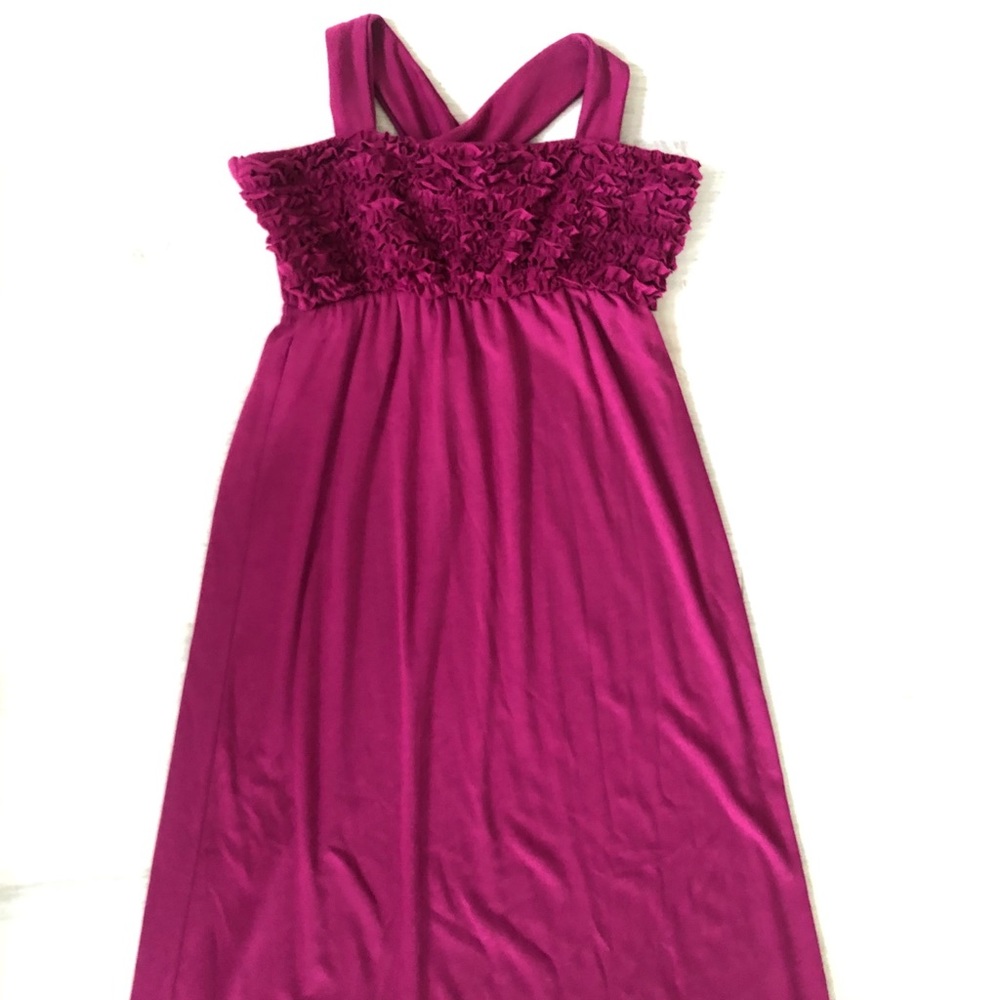 Empire Waist Crisscross Back Maxi Dress w Ruffles